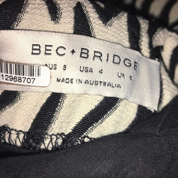 Bec + Bridge Women's Size 4 Black White Zebra Cecile Mini Dress - Picture 5 of 6